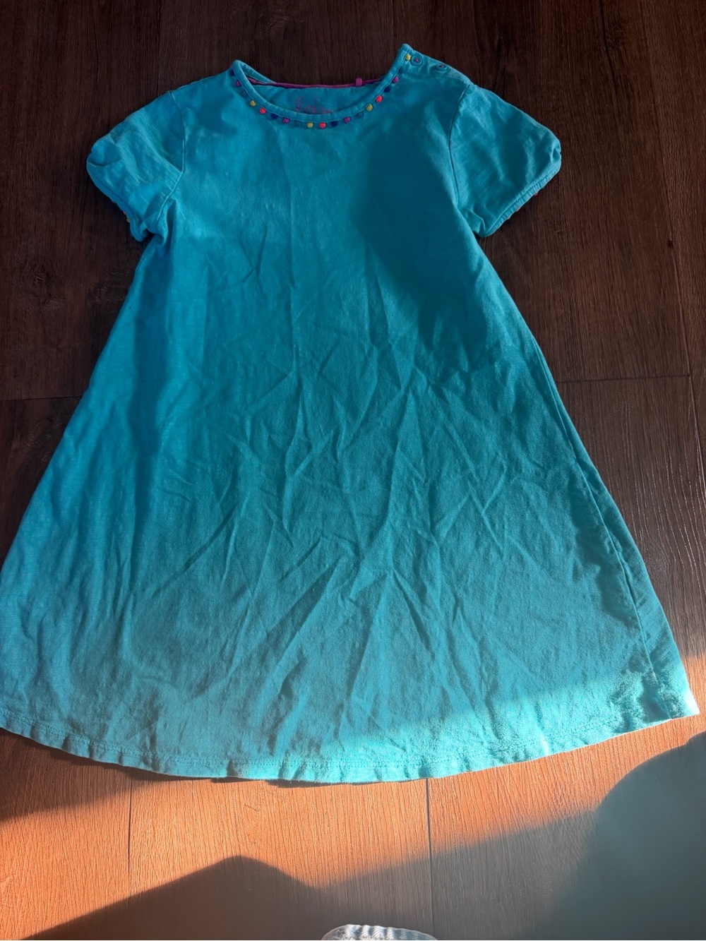 Mini Boden Turquoise Short Sleeve Dress with Bead Detail
